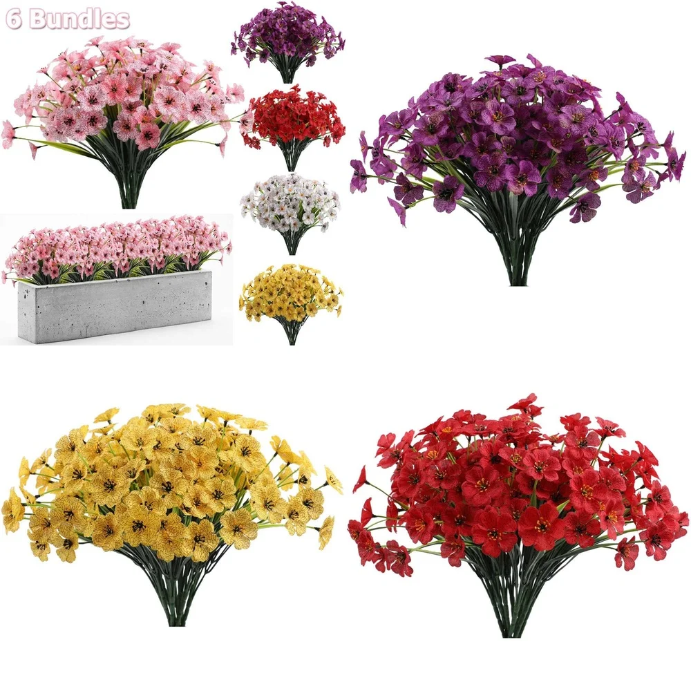 

6 упаковок искусственных фиалков, устойчивые к ультрафиолетовому излучению искусственные цветы для уличного домашнего сада, декора, украшение для гостиной, свадебной вечеринки