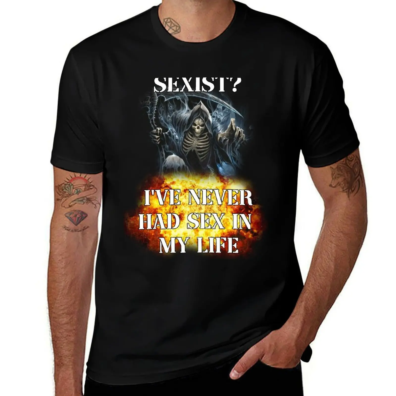 

s3xist ive never had s3x in my life edgy skeleton T-Shirt oversized summer top t shirt men