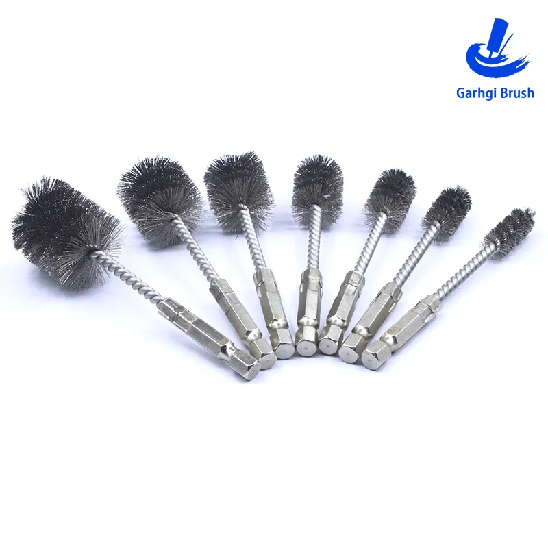 Spazzola metallica per trapano elettrico con codolo esagonale da 1/4" in filo intrecciato in acciaio inossidabile per la pulizia del foro Sbavatura Lucidatura Utensili manuali Metallo
