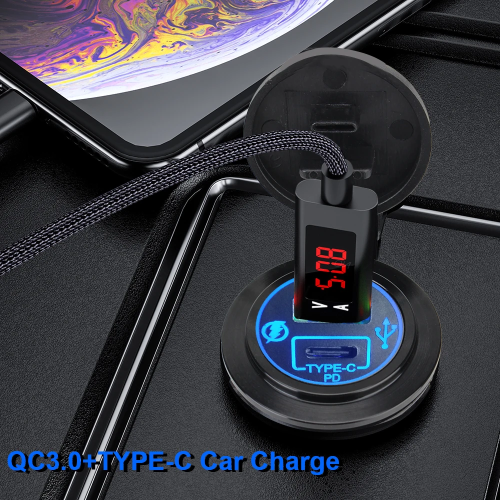 Car USB Charger Quick Charge 5V Aluminum 5A PD Type-C 40W QC 3.0 Car Power Adapter Socket 2 Ports Mobile Phone Charger Interior