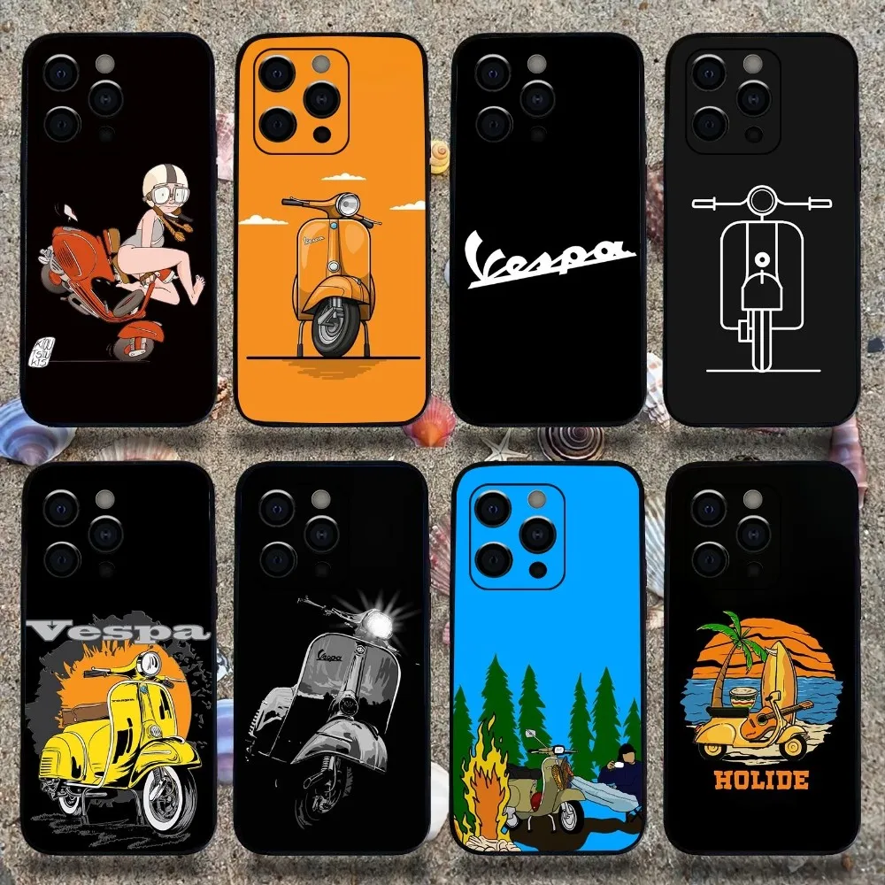 V-Vespa Scooter Motorcycle Phone Case For Apple iPhone 15,14,13,12,11,Pro,X,XS,Max,XR,Plus,Mini Soft Black Cover