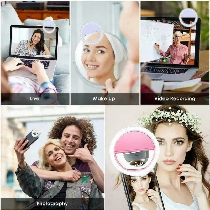 USB-aufladbares Telefonkamera-Licht – Fülllicht mit einstellbarer Helligkeit und tragbarem wiederaufladbarem Selfie-Ringlicht