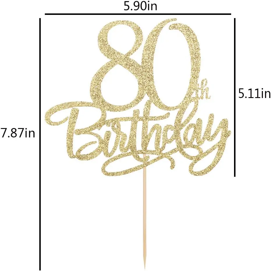 كعكة عيد الميلاد الثامن عشر الذهبية السعيدة، مرحبا 80، يهتف إلى 80 عامًا، 80 وديكور حفلات رائع (80) #3