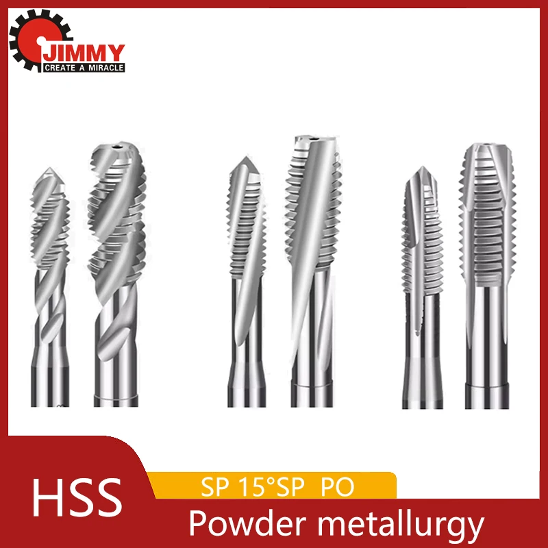 

JIMMY M1-M16 Powde Powder Metallurgy HSS Spiral Fluted Tap Drill Bit Machine Metric Plug Screw Thread Tap Metalworking Tools