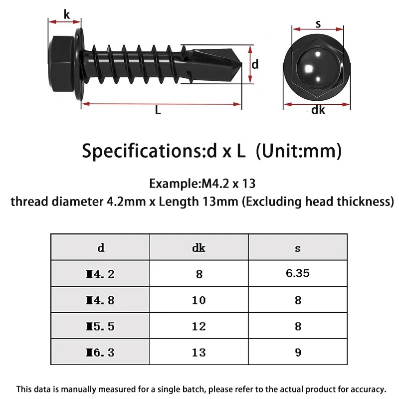 Hex Washer Head Self Drilling Screws M4.2 M4.8M5.5M6.3 8# 10# 12# 14# Black Zinc 410 Sheet Metal Tapping Screw Drill Tail Screws