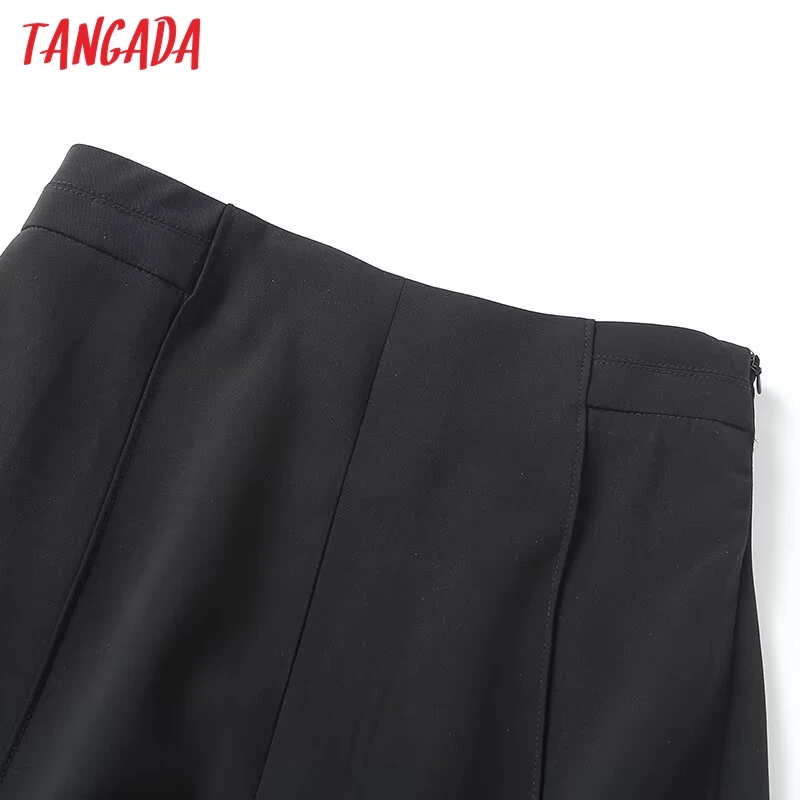 Tangada Spring Women Black Skirt Zipper High Waist Pleated Mini Skirt 4C306