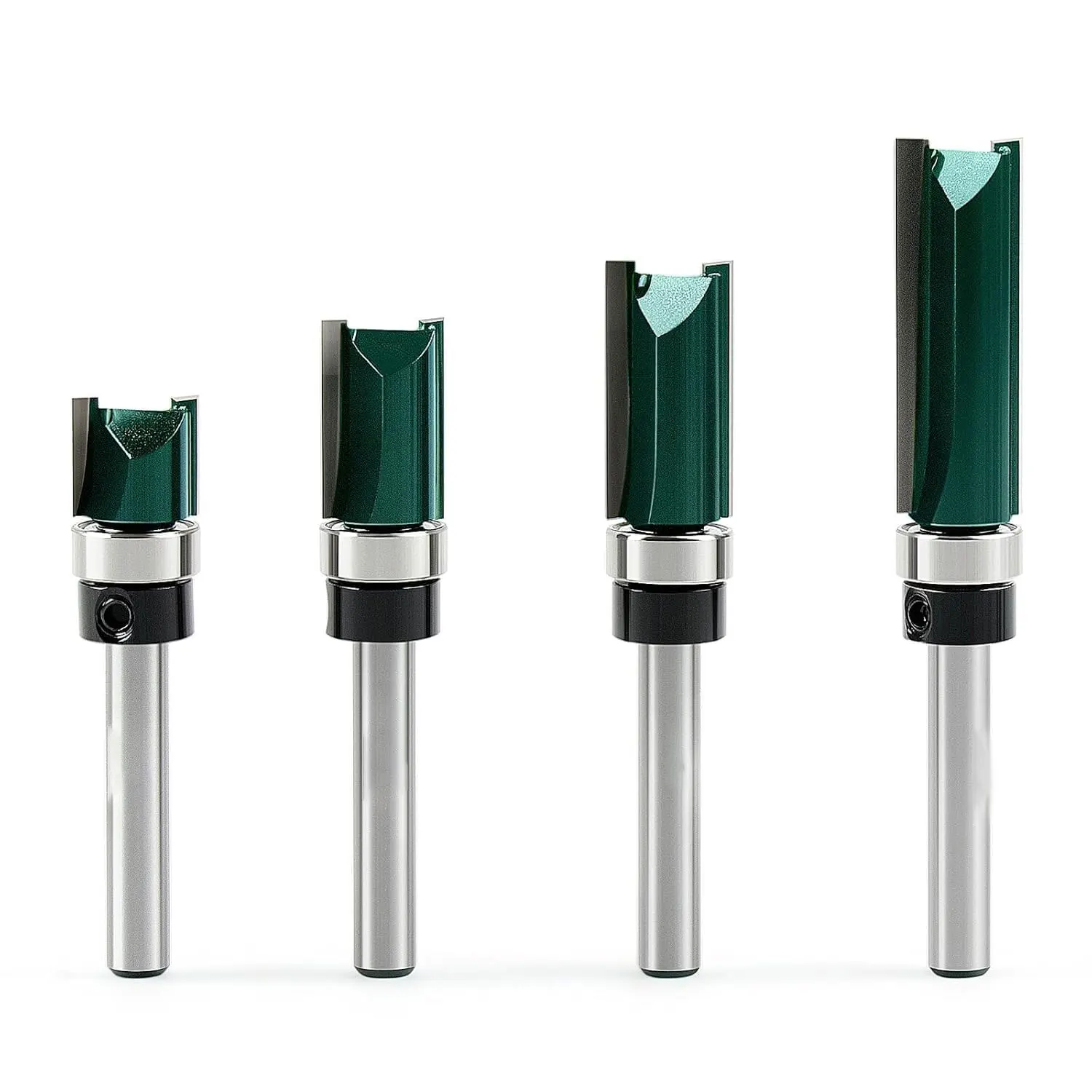 Green Coated Flush Trim Router Bit Set 4PCS With Bearing Woodworking Milling Cutter Tool Parts For Wood Trimming fresas para mad