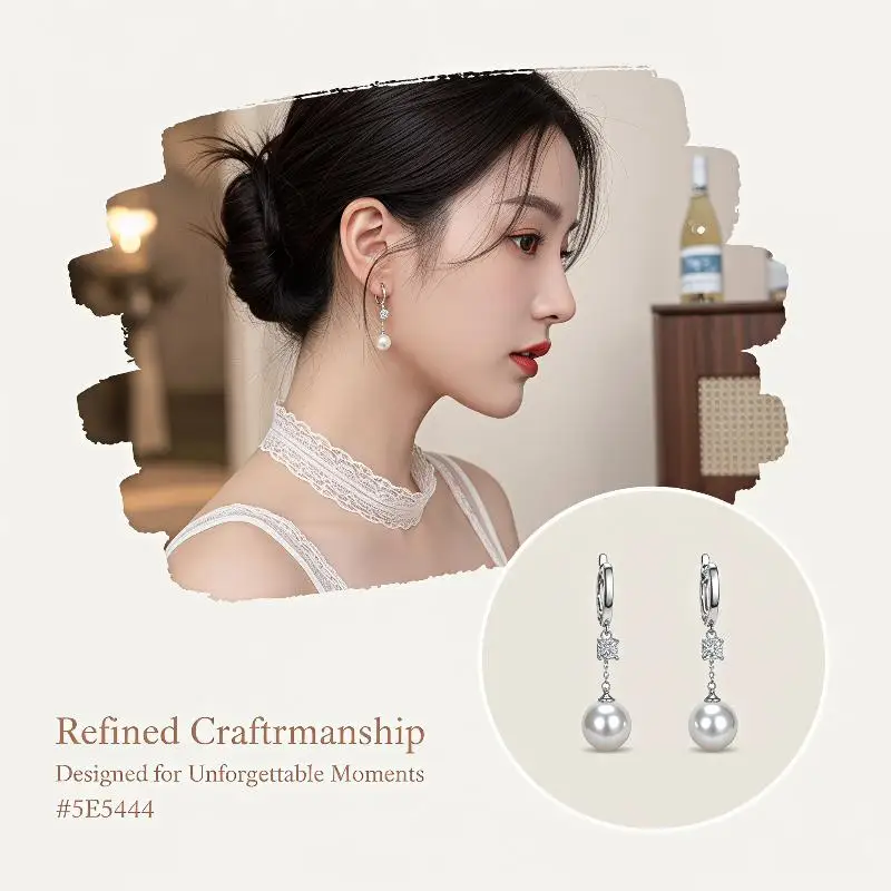 Silver Plated Alloy Pearl Dangle Earrings Sparkling Cubic Zirconia Elegant Lightweight Jewelry for Wedding Guest Practical Gift