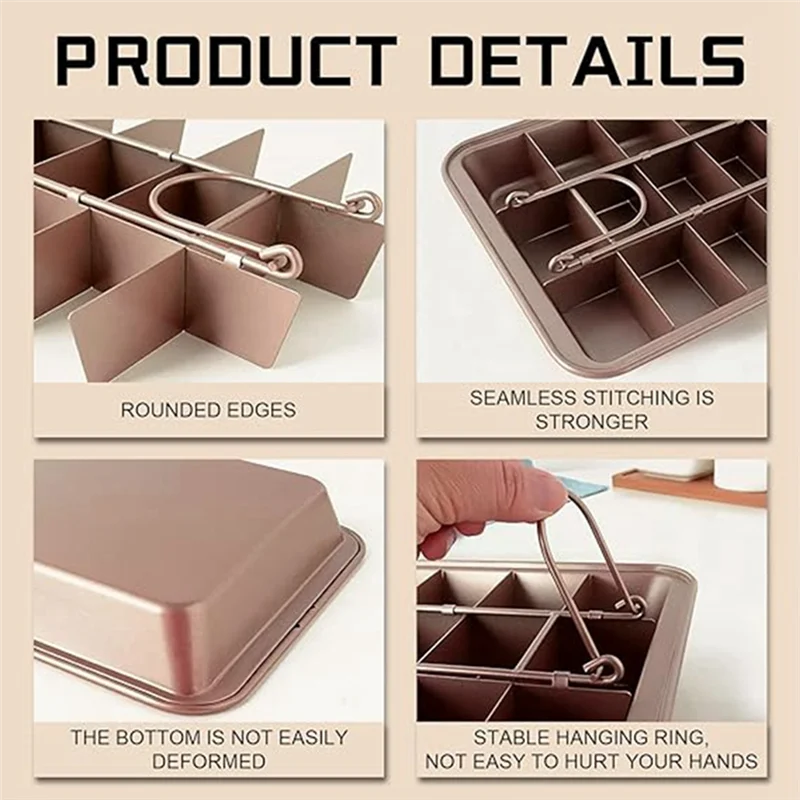 ABGH-Brownie-Pan With Dividers,Nonstick Baking Loaf Pan Baking Pan Baking Pan,18 Pre-Cut Square-Molds For Cake