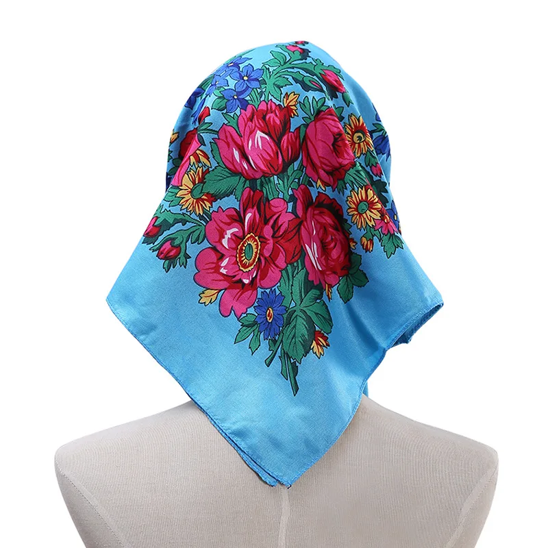 70*70cm Russian Style Floral Printed Women\'s Square Scarf Lady Bandana Handkerchief Ukrainian Shawl Babushka Headband Scarves