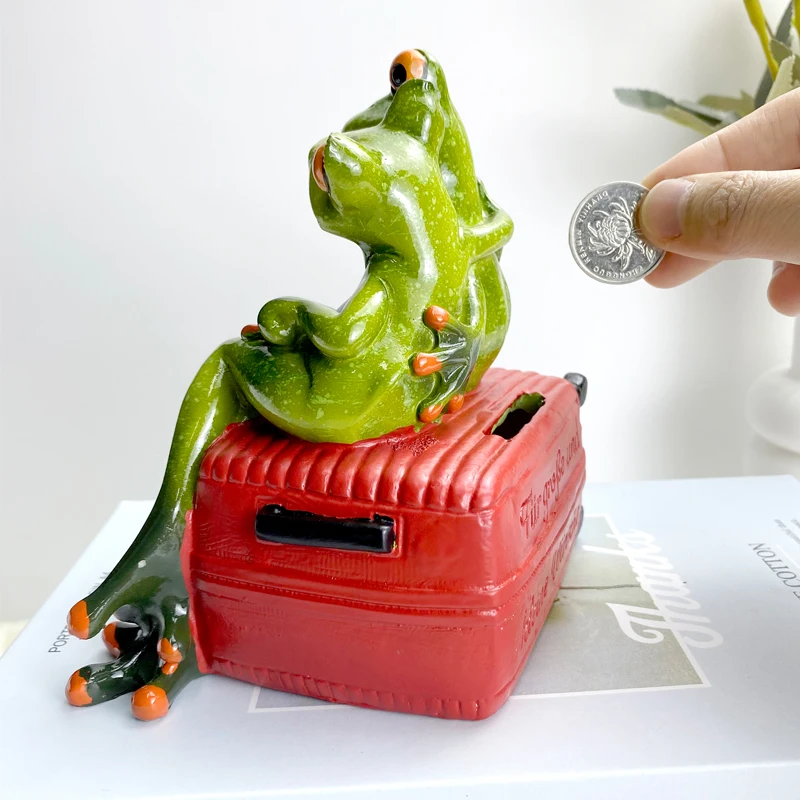 Resin Leggy Couple Frog Decorative Figurines Animal Suitcase Piggy Bank Coin Storage Home Desktop Decor Accessories