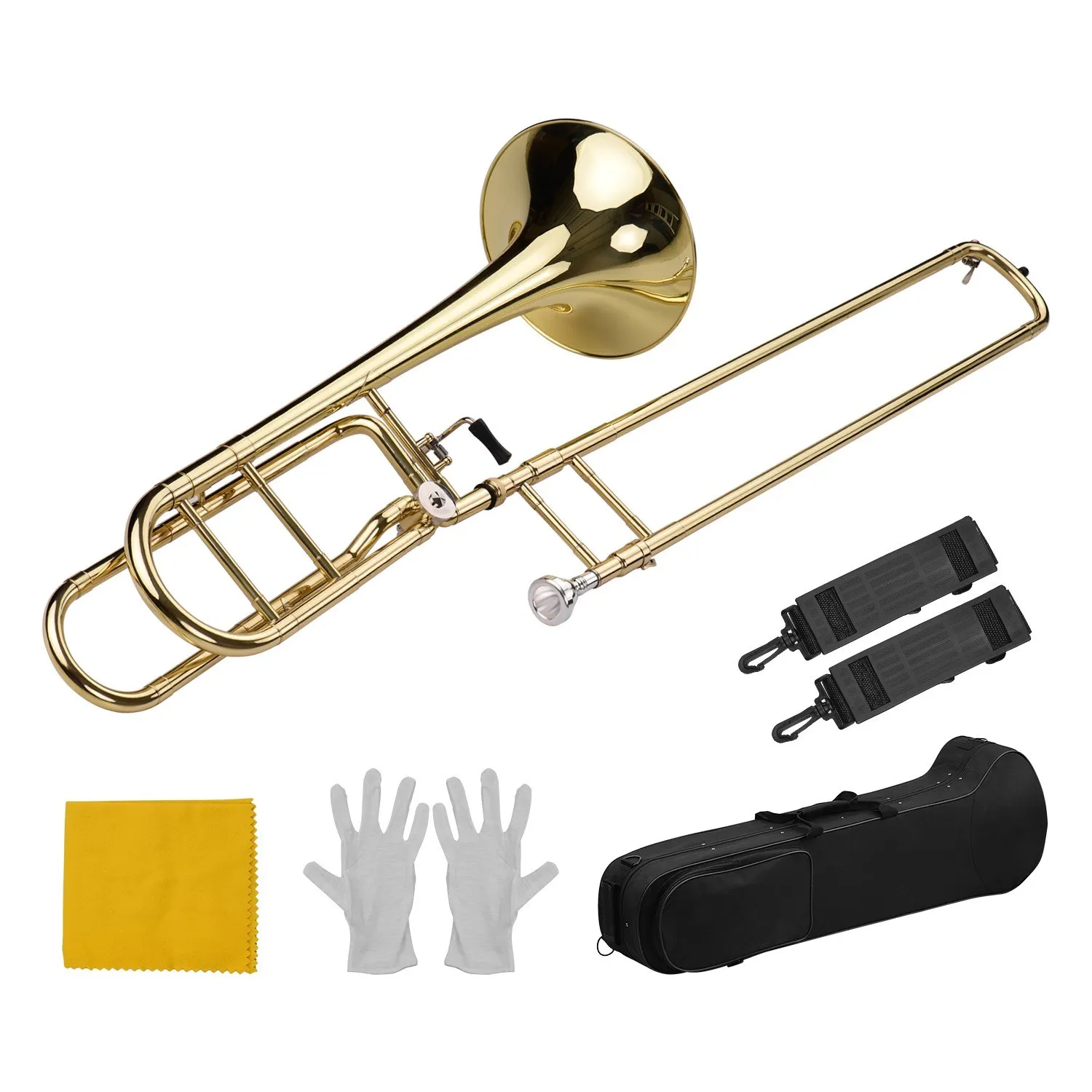 Upgraded Intermediate Bb Flat Tenor Slide Trombone with F Including Mouthpiece Carry Case Gloves Cleaning Cloth