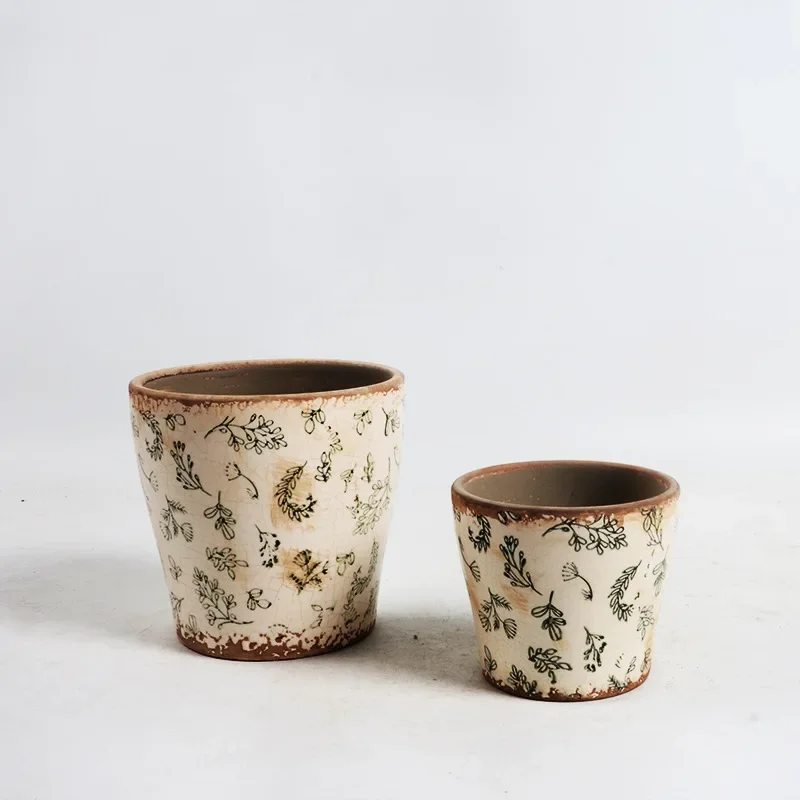 Fresh small floral retro Nordic simple utensil creative pastoral orchid green plant succulent large ceramic flower pot