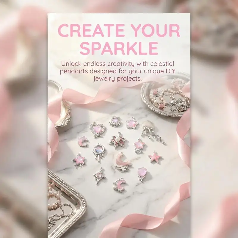 Alloy Star And Moon Pendant Pink Resin Charms 10pcs Mixed Design For Diy Handmade Jewelry Earring Necklace Bracelets Making