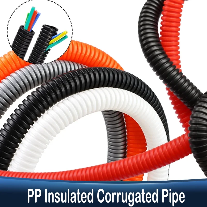 3M PP Insulated Corrugated Pipe AD 7.5 ~ 34.5mm Wire Harness Threaded Hose Plastic Auto Mechanical Line Protection Sleeving
