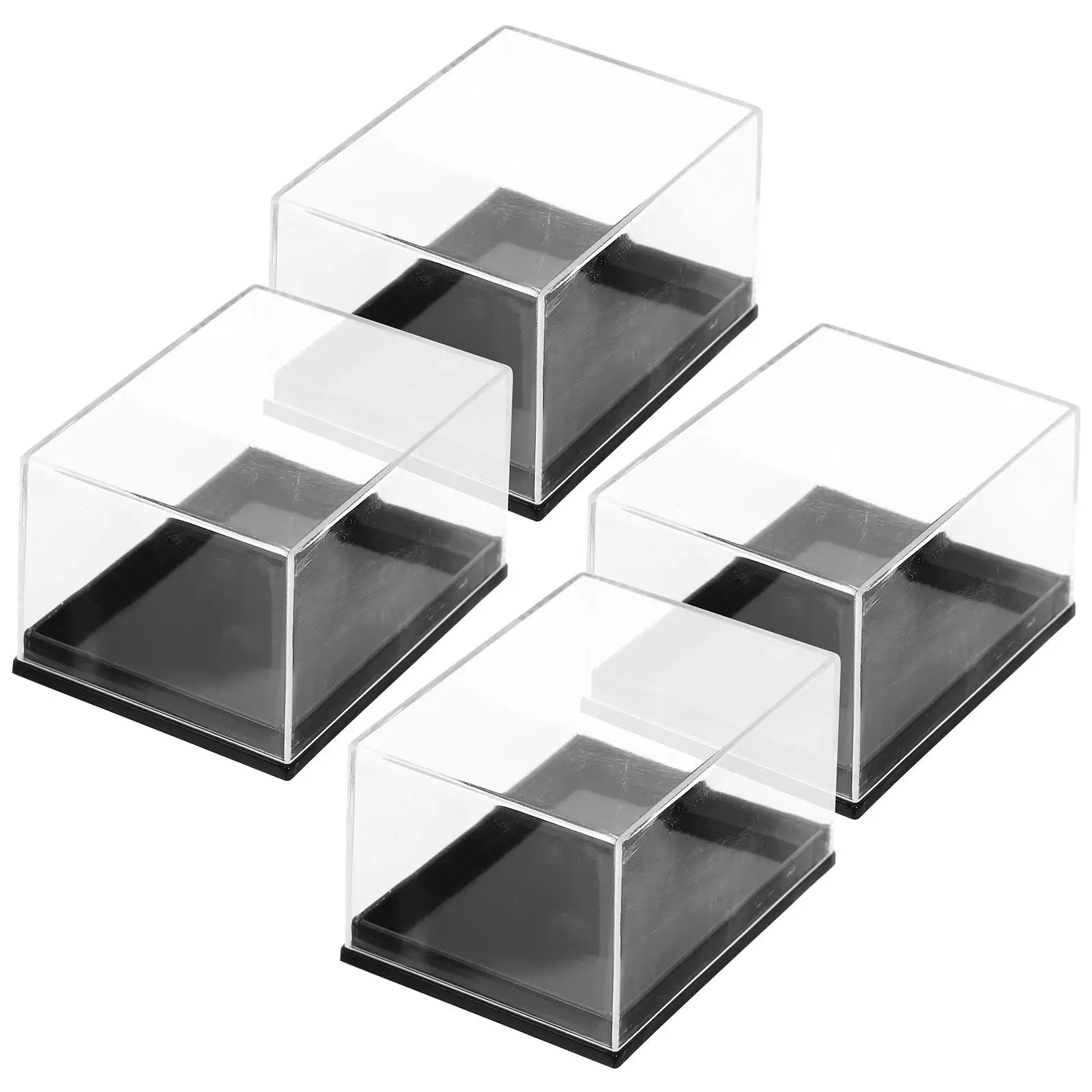 4Pcs Transparent Mineral Showcase Display Plastic Specimen Holder Sample Box Mini Cube Containers Man Cases Sample Display Boxes