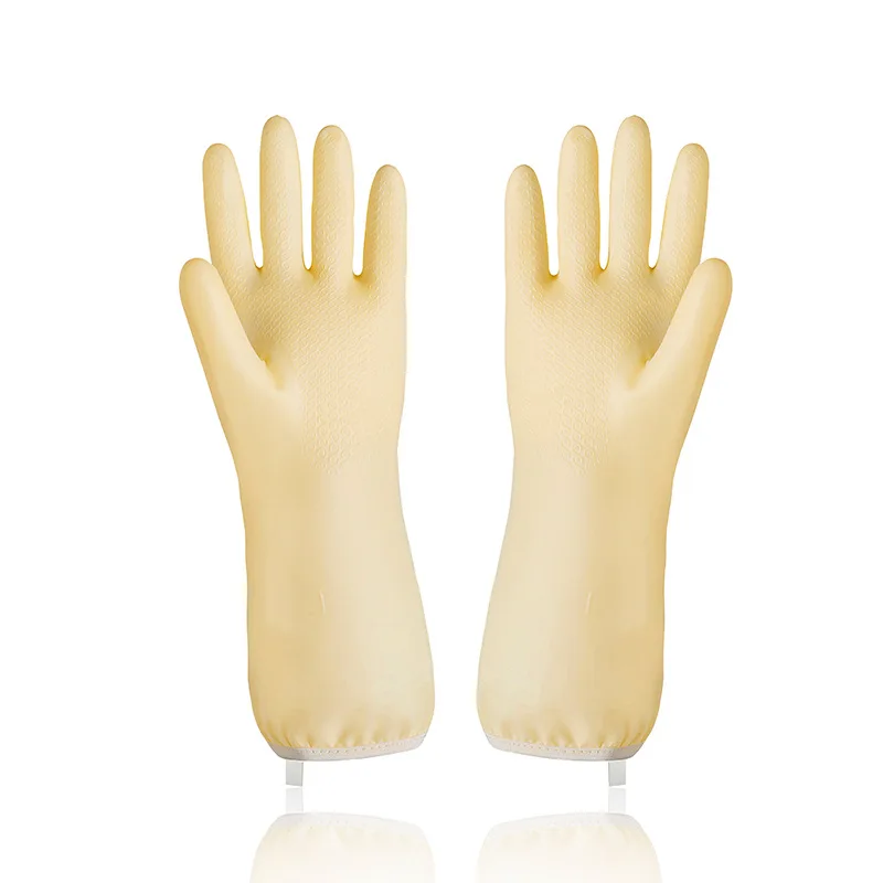 Rubber gloves for women\'s work thicker durable longer clean waterproof laundry kitchen dishwashing gloves household velvet
