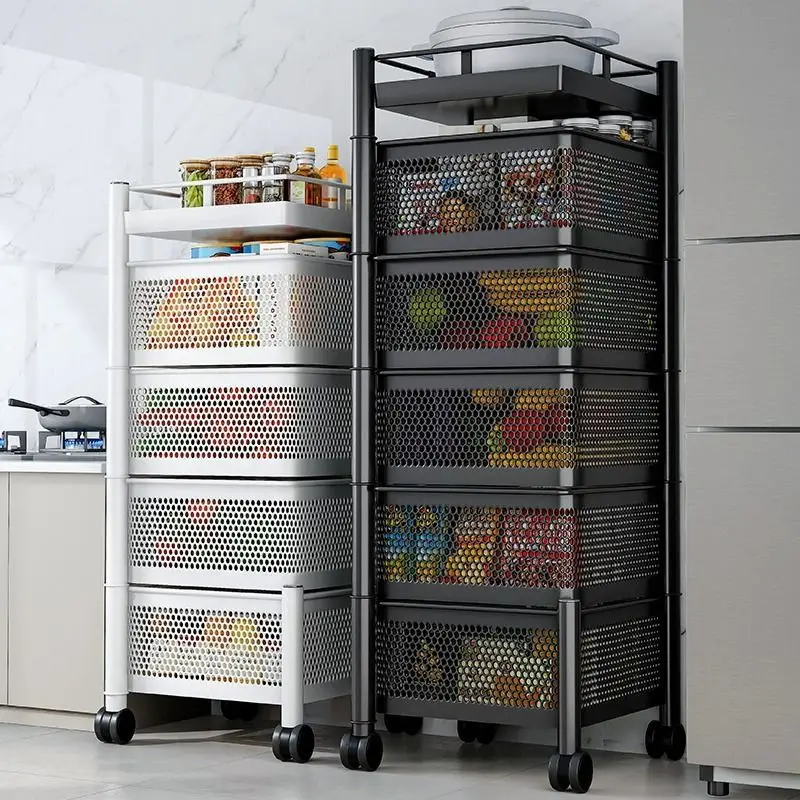 Multifunctional Folding Rack, Kitchen Storage Holders & Racks, Rotating Floor-standing Fruit Vegetable Snack Basket