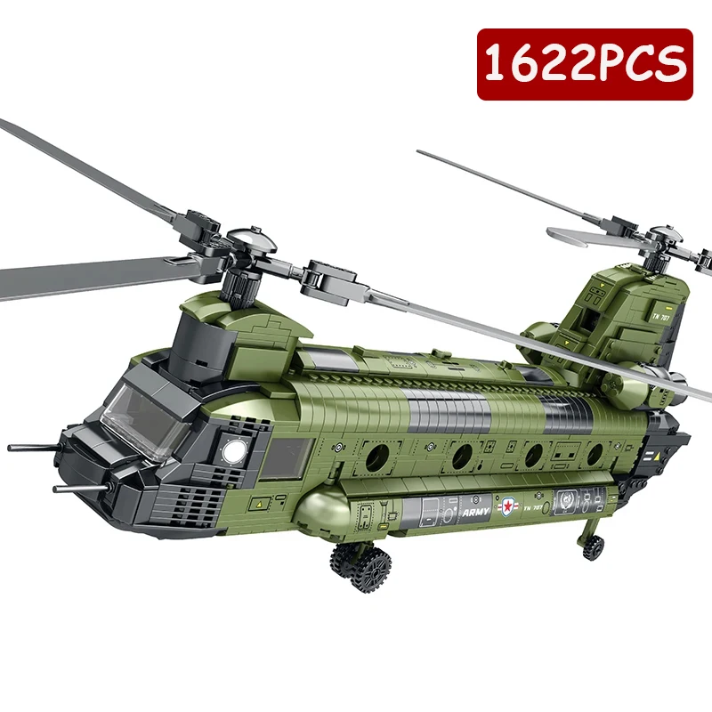 1622PCS CH-47 Chinook Transport Plane Building Blocks Diy Military Armed Helicopter Fighter Model Bricks Kids Toys Holiday Gifts