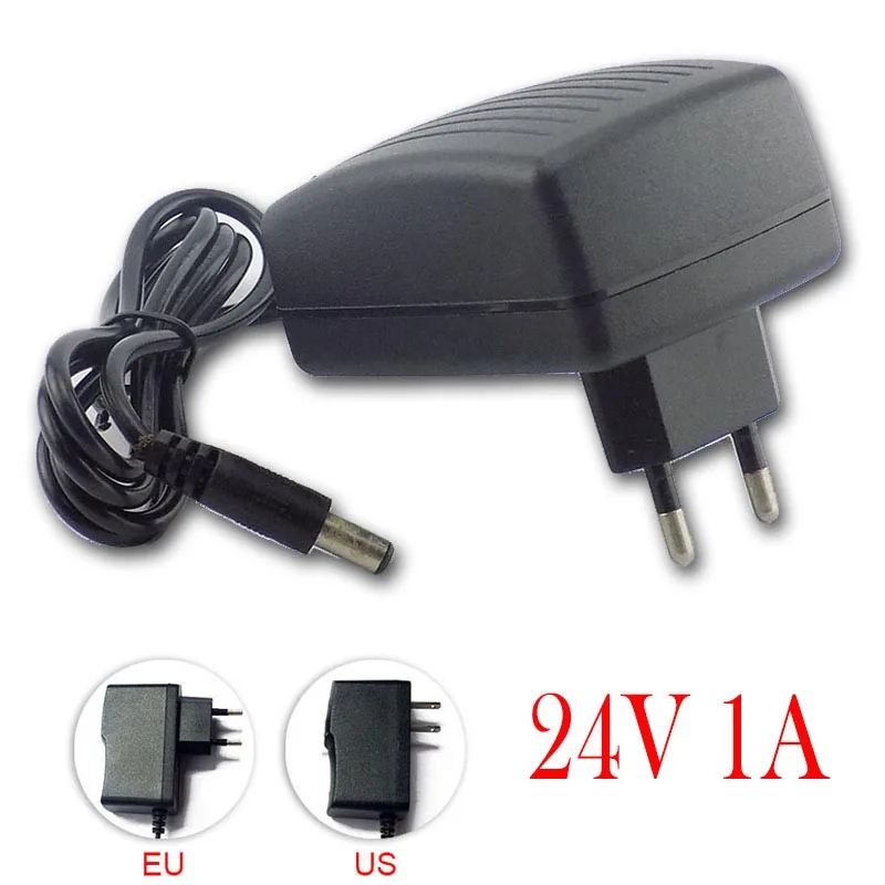 1/2/5pcs 24V 1A Power Adaptor AC 100V-240V DC  US EU Plug Converter 5.5*2.1mm Charger Switch For LED Strip Light CCTV Camera TV