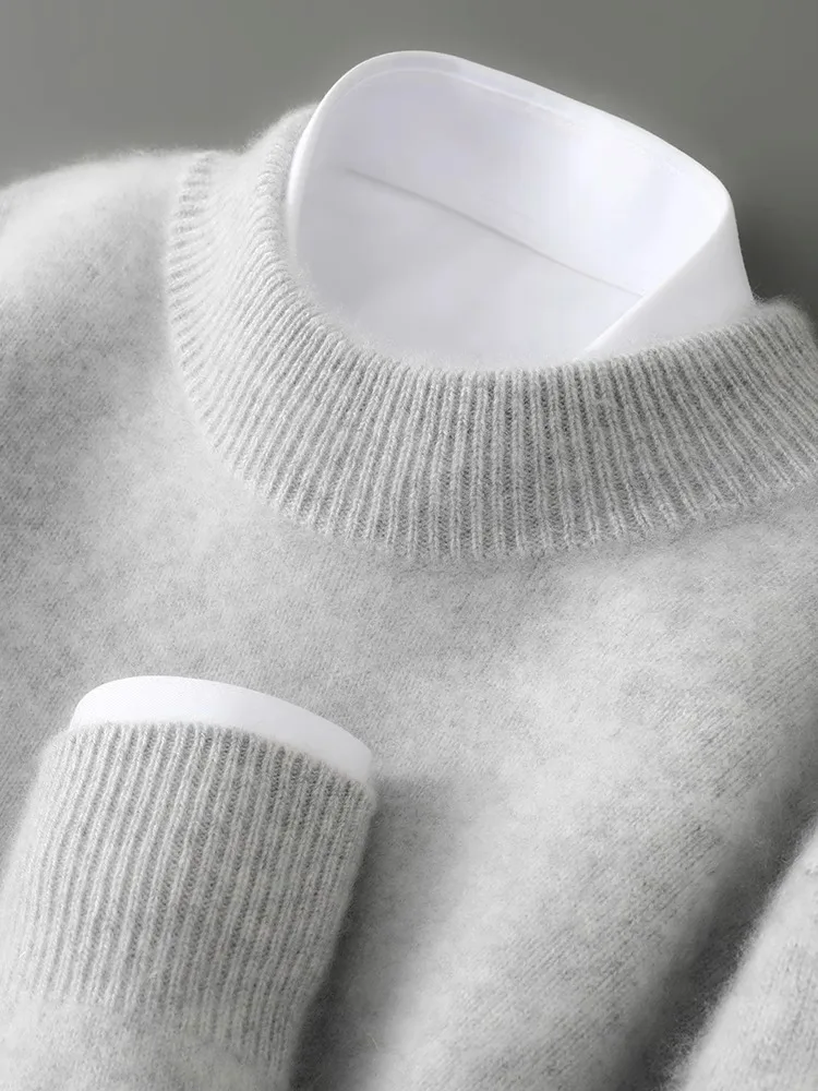 

Thiened Double Wool Knitted Sweater Men's Casual Loose Fit Overhead Winter Warm f High Collar Soft Woolen Base irt