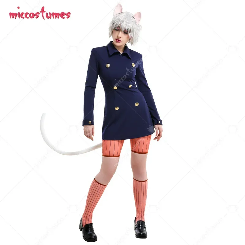 Miccostumes Women's Anime Cat suit Cosplay Costume Dark Blue School College Style Uniform with Cat Ears and Tail