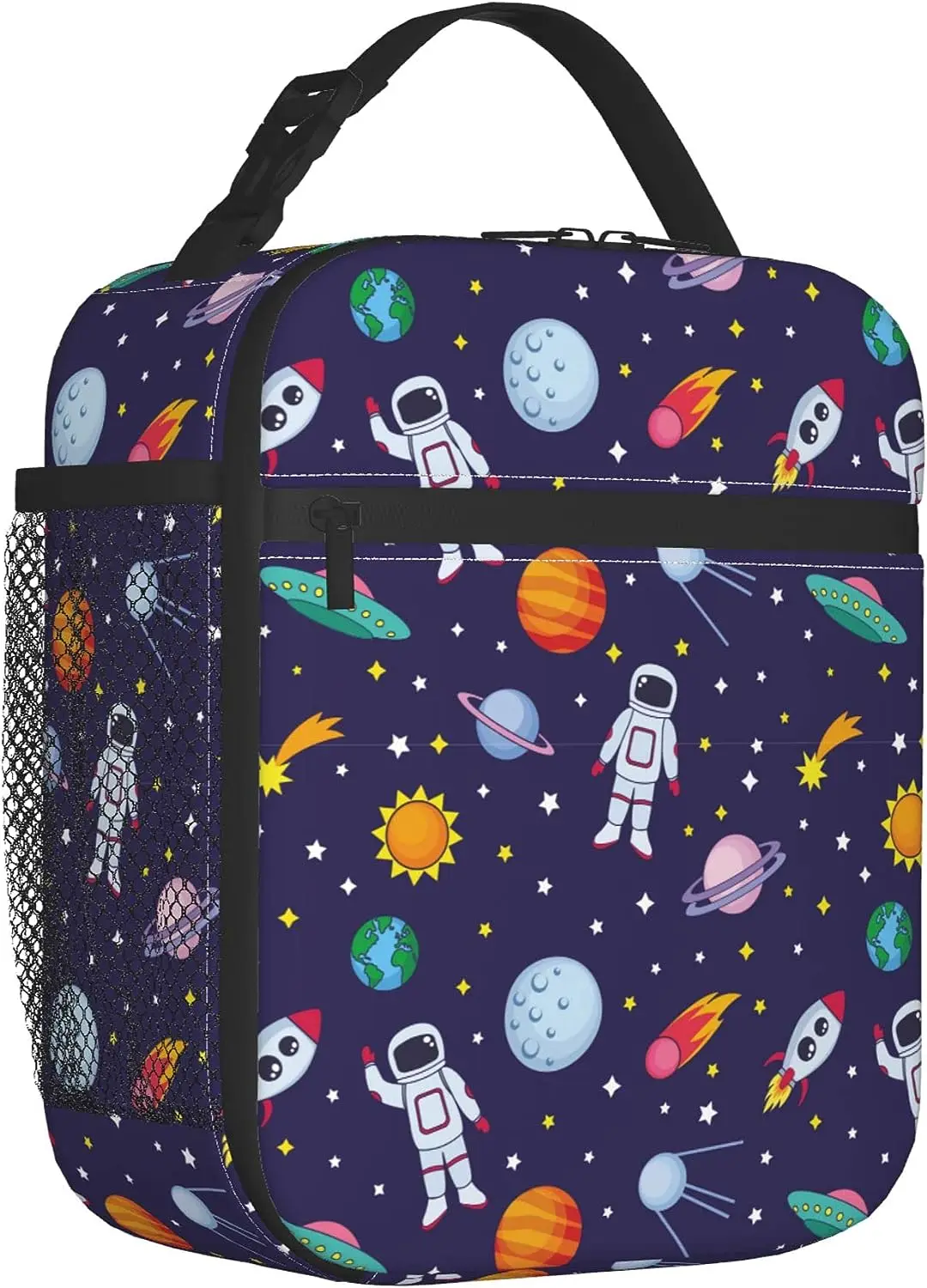 Astronauts Space Thermal Lunch Box for Boys Girls Women Insulated Bento Tote Bag Portable Reusable Lunch Bag for Picnic Beach