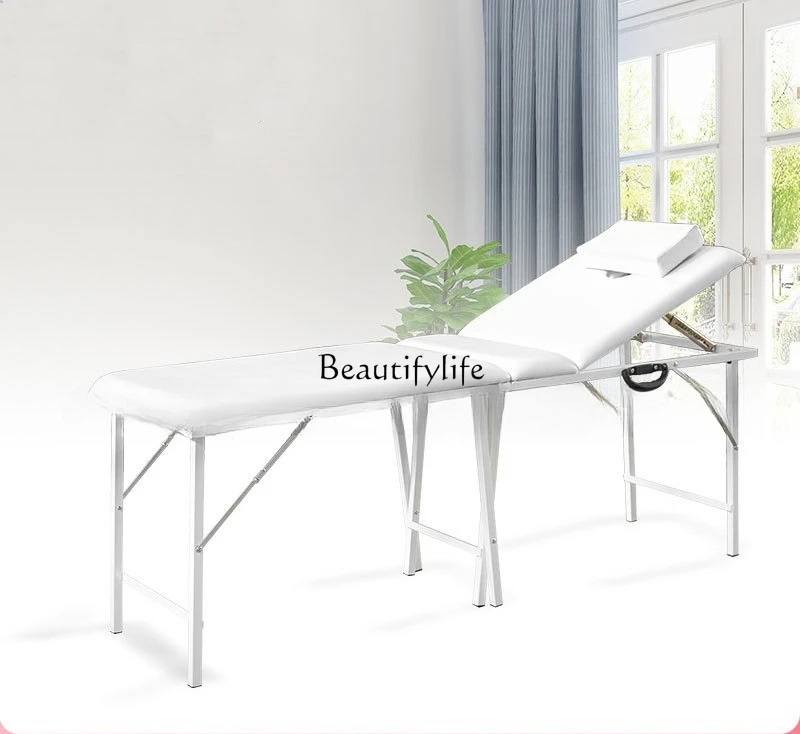 

02*Simple beauty bed folding massage iron frame embroidery body bed with head hole