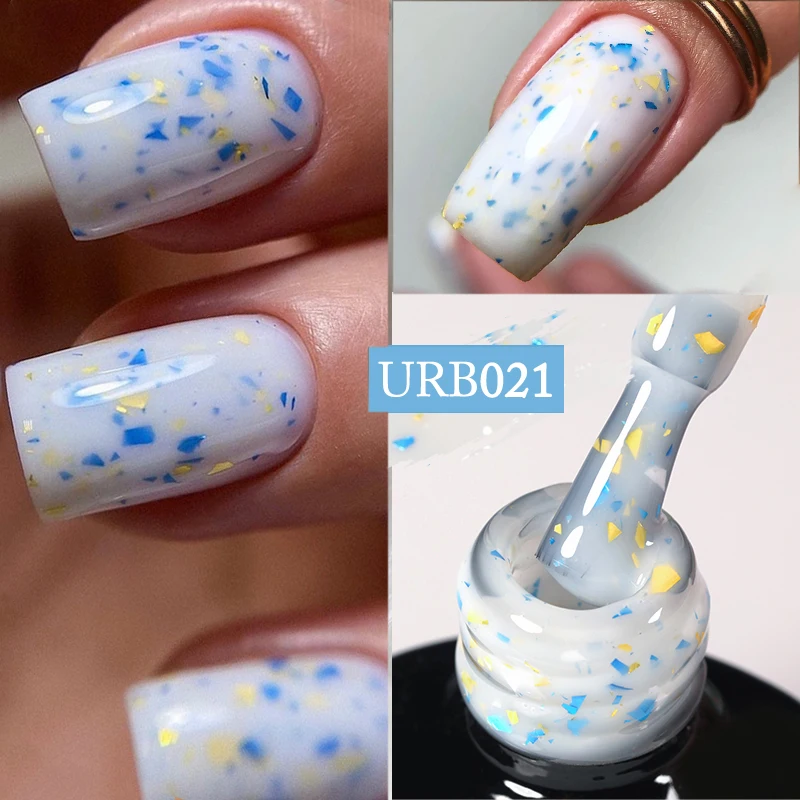 UR SUGAR 7ml Glitter Rubber Base Gel Milky Jelly White Gold Foil Sequins Soak Off UV LED Self-leveling Nail Art Varnish Manicure