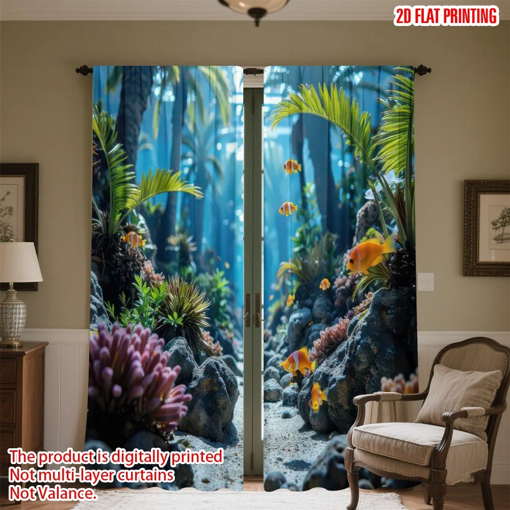 

2D flat printing 2pcs Window Curtains Underwater Coral Pathway Digital Printed Polyester Drapes Festive Curtains for Indoor