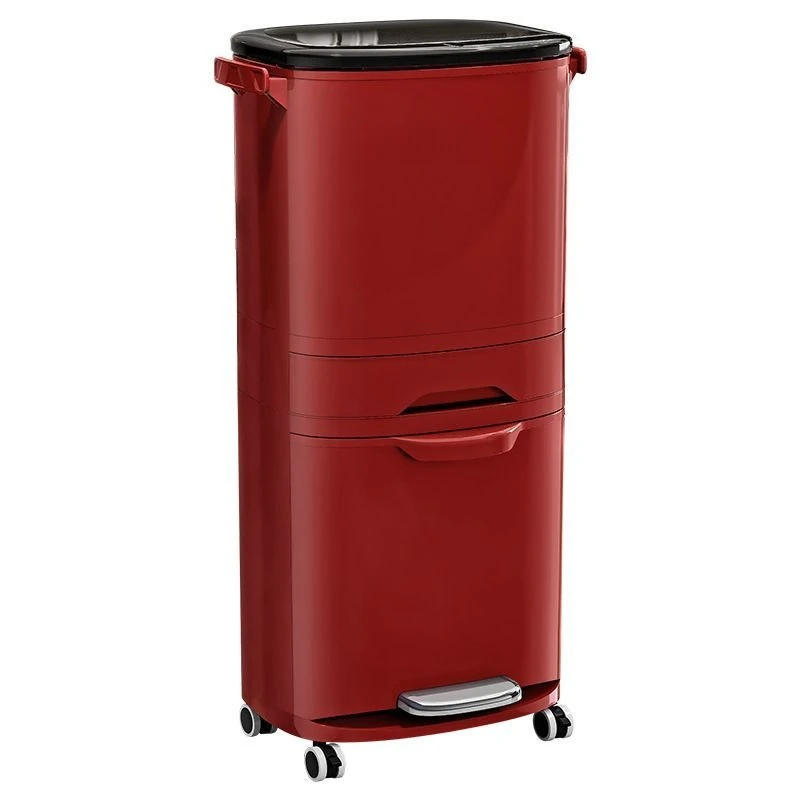 Kitchen trash can with wheels and pedals Sorting storage bucket Household large removable wet and dry separation trash can with