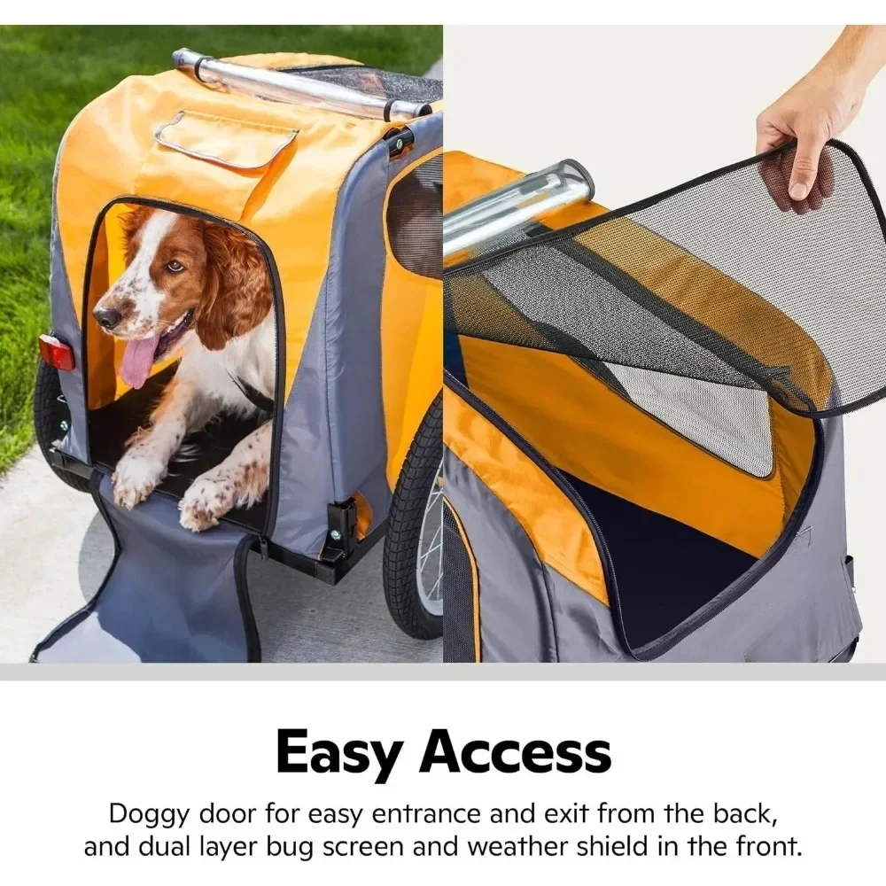 Bike Dog Trailer, Carrier for Small and Large Pets, Easy Folding Cart Frame Universal Bicycle Coupler, Washable Non-Slip Lining