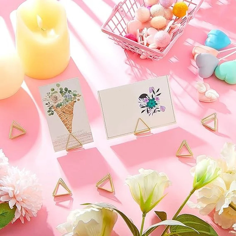 60 Pieces Wedding Table Number Holder Triangle Shape Table Card Holder Photo Picture Holder Stand Clip