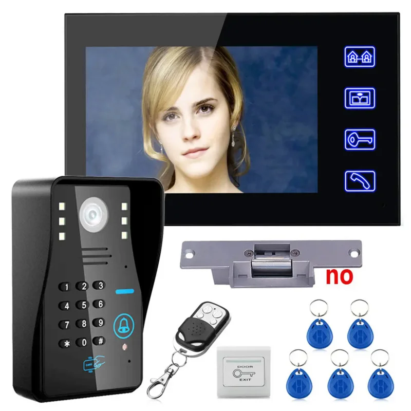 

Touch Key 7" Lcd RFID Password Video Door Phone Intercom System Kit Electric Strike Lock Wireless Remote Control unlock