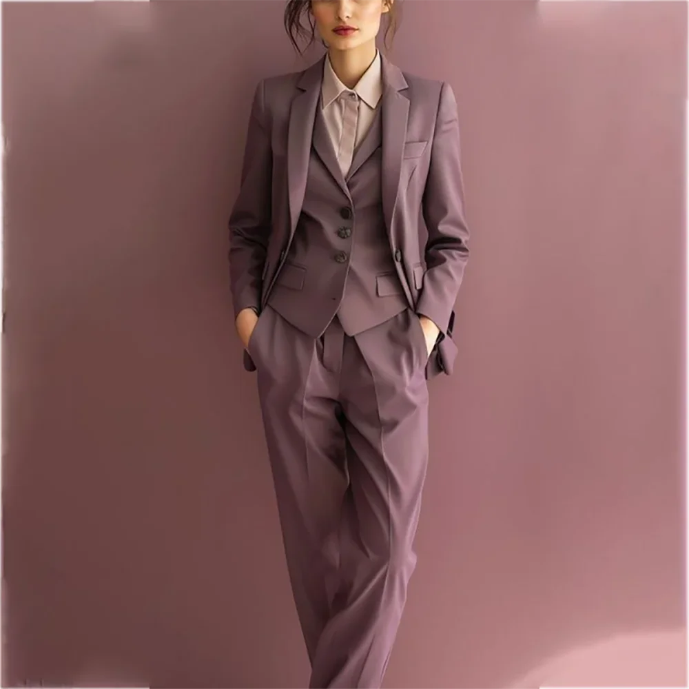 

Elegant Pant Suits For Women Fashion Set Three Piece Classic Notch Lapel Single Breasted Casual Fashion Daily Office Outfit