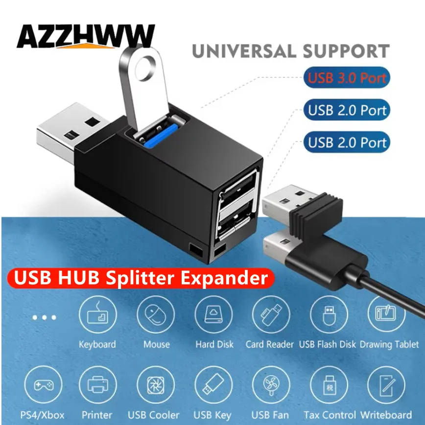 3 Port USB Hub High Speed USB 3.0 2.0 Splitter Expander Multi-port Plug and Play For PC Laptop Macbook Keyboard Mouse Hard Drive
