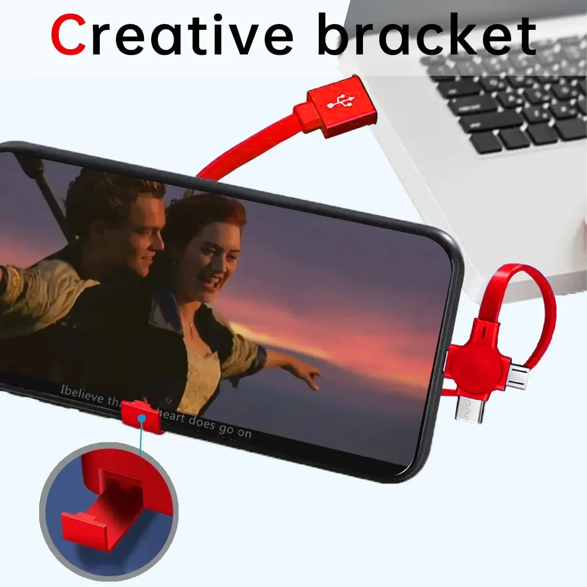 3 In 1 Retractable Multi Charging Cable Cord USB Compatible iPhone Android Type C Phone Holder Mini Portable Fast Charger Car