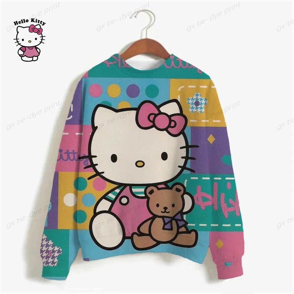 Hot Sale Oversize Printing Women Sweatshirt 2024 Autumn Anime Style Loose High Quality Hoodies Hello Kitty Print Hooded Girl