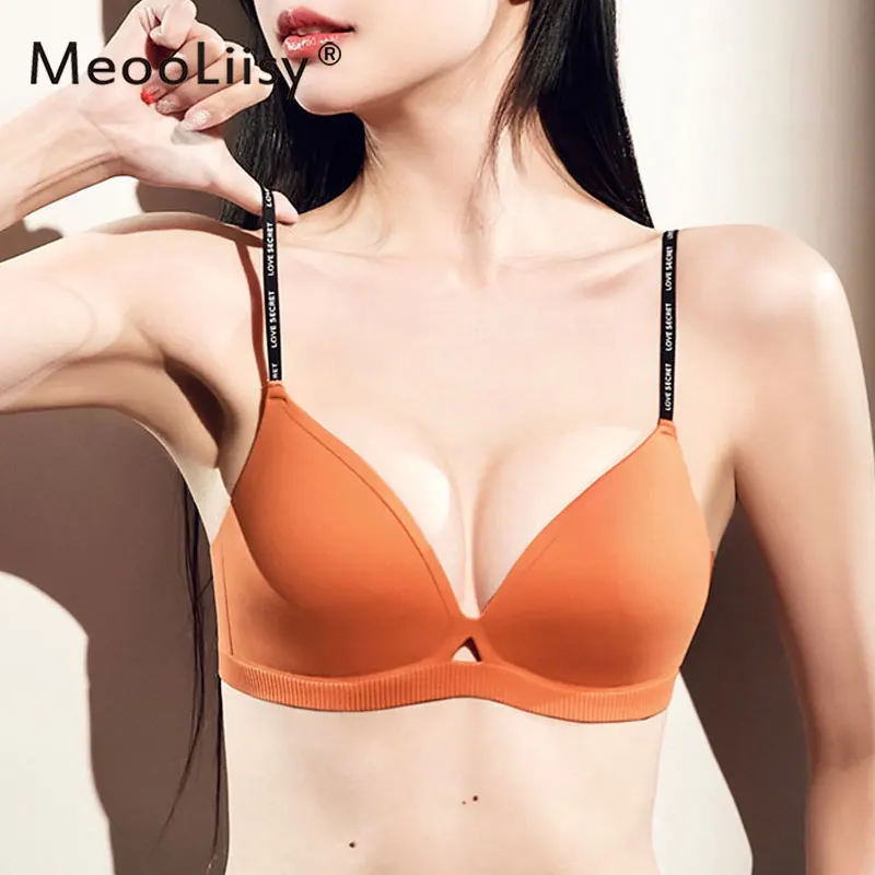 MeooLiisy Thin Cup Bralette No Wire Seamless Wire Free Lingerie Women Plunge Push Up Bra One-piece Underwear