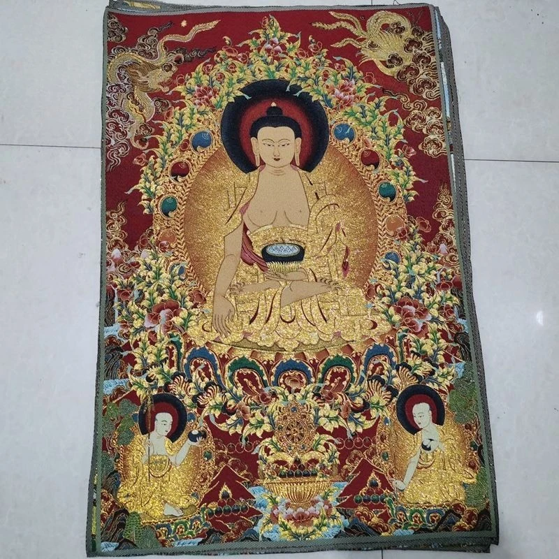 Tibet Tibetan Cloth Silk Dragon and phoenix medicine buddha Thangka Tangka Embroidery Painting