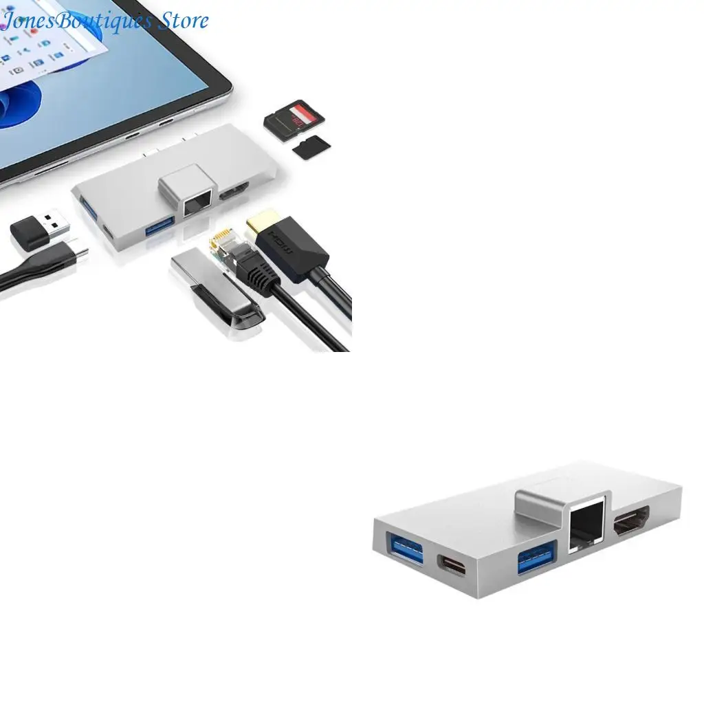 Type-C Docking Station for Microsoft Surface X/8/9 Ethernet, USB TF Card Reader W8KE