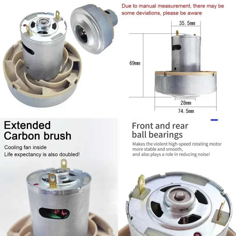 120W Vacuum Cleaner Motor with 545 Ball Bearing Large Suction Energy Saving Electric Micro Motor for Cleaner