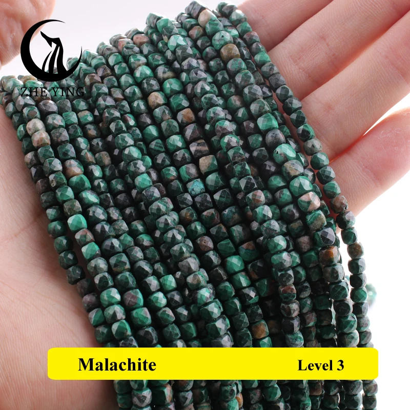 4*4mm Natural Green Aventurine Sqaure Faceted Stone Beads Gemstone Loose Spacer Bead for DIY Bracelets Necklace Accessories 15\'\'