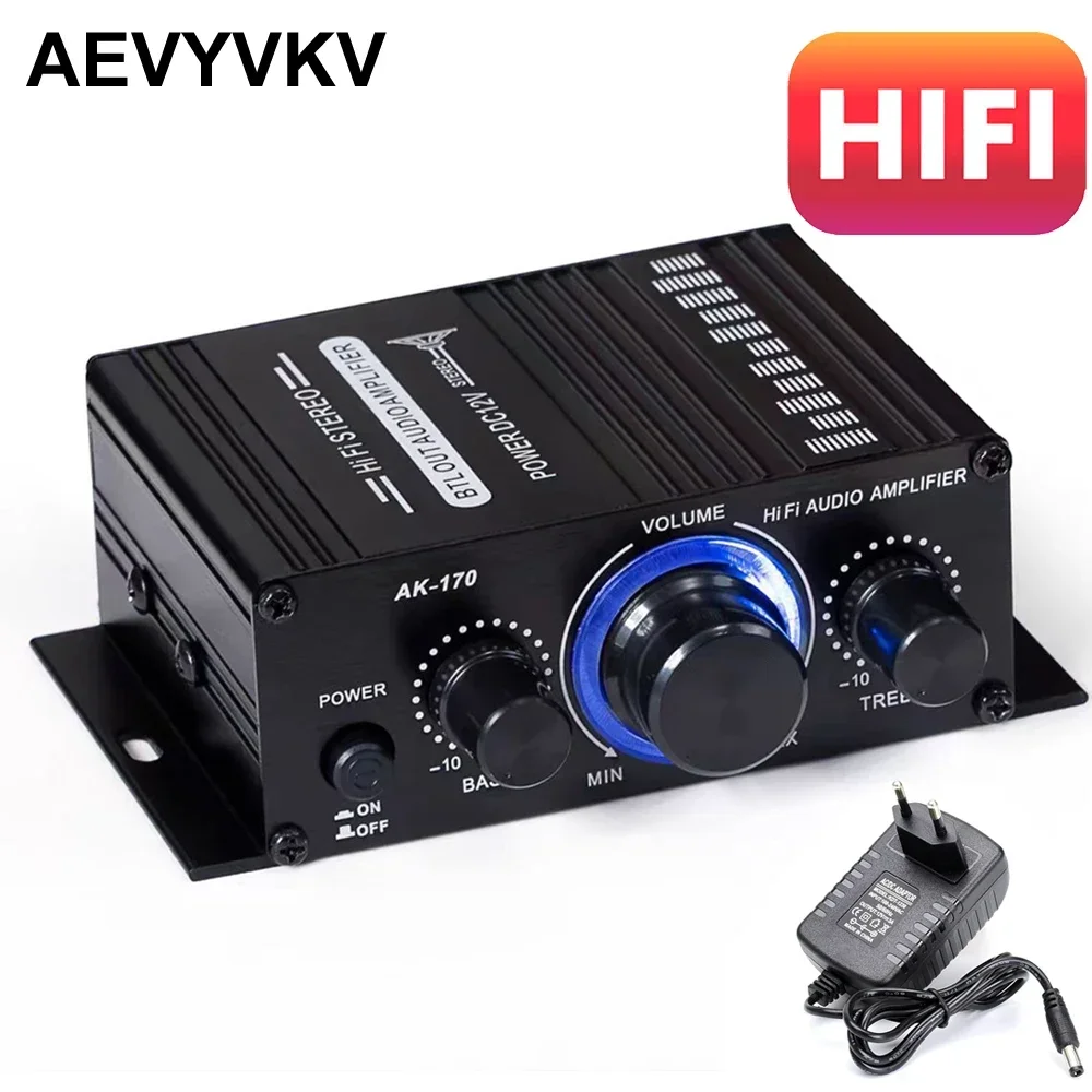 Усилитель звука, канал 2.0 усилители HIFI, домашний цифровой аудиоусилитель AK170 20 Вт + 20 Вт для автомобиля, бас Trebl 12V3A, вилка стандарта Великобритании