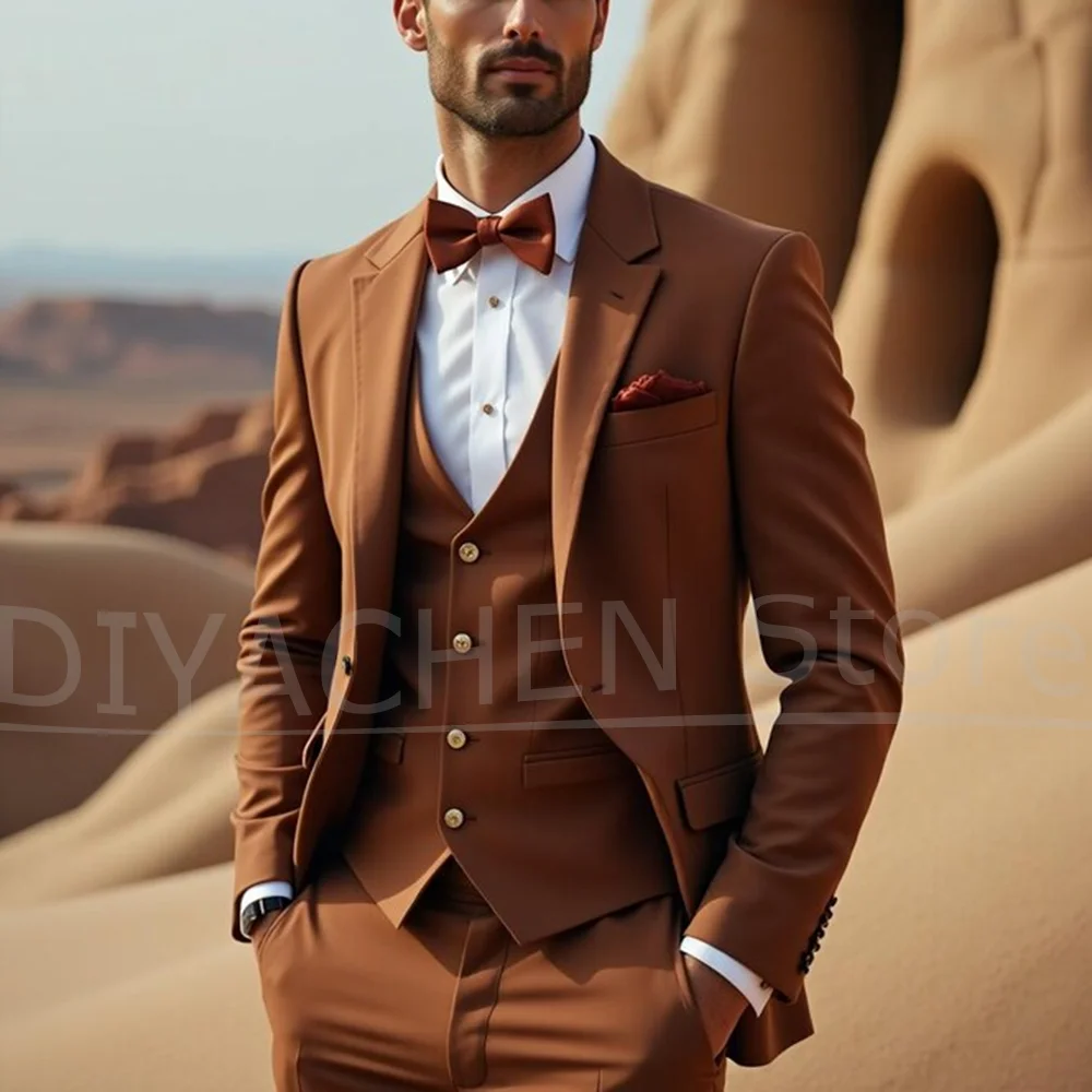 

Men Suits 3 Pieces New Arrival Notch Lapel Single Breasted Outfits Wedding Tuxedos Formal Business Casual Slim Male Suit