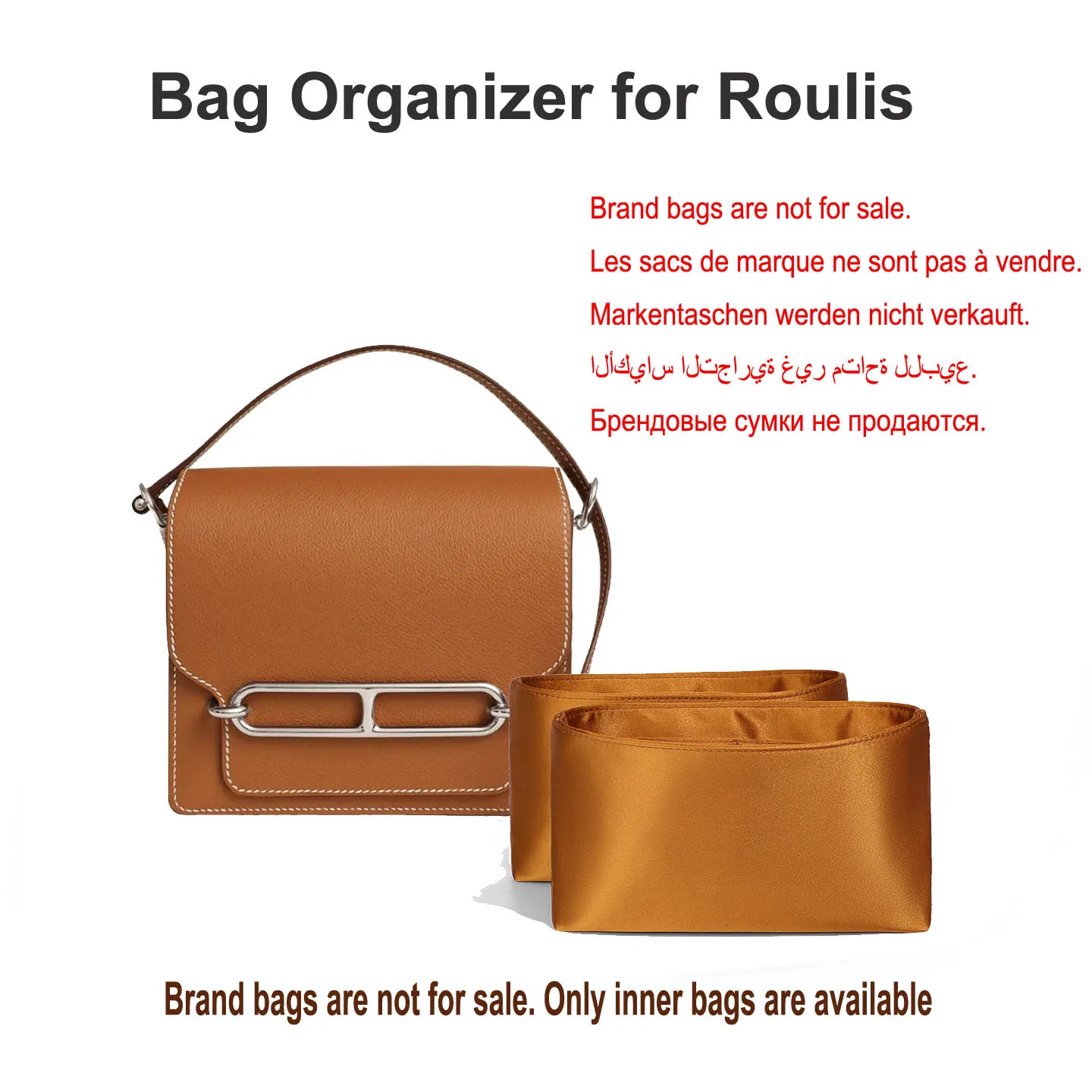 Satin Bag Organizer Insert For Hermes Roulis,Soft Lightweight Handbag Liner Shaper Multi‑Pockets, Smooth Anti‑scratch Purse