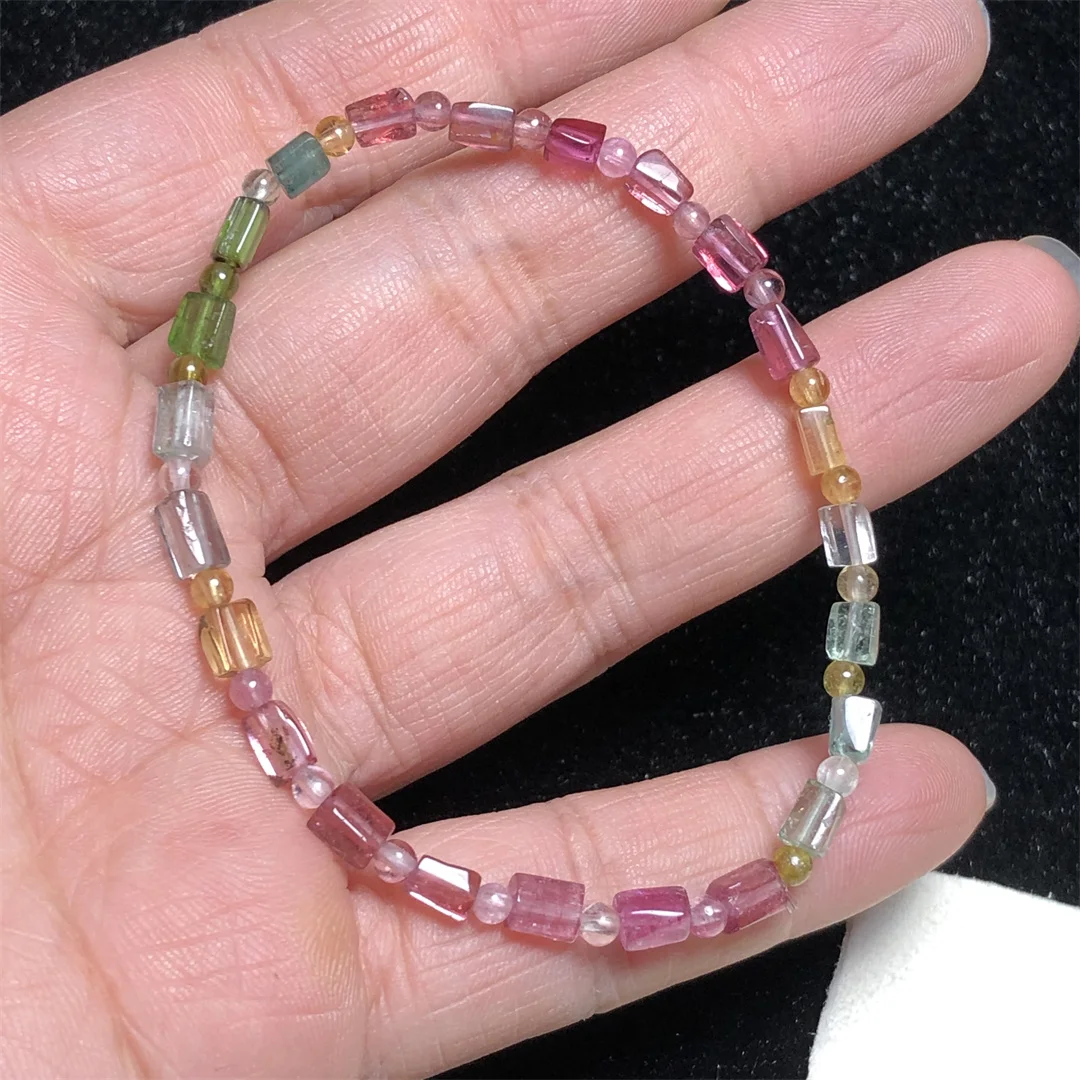 

1 Pc Fengbaowu Natural Multicolored Gem Tourmaline Elbaite Bracelet Irregular Shape Reiki Healing Stone Jewelry Gift For Women