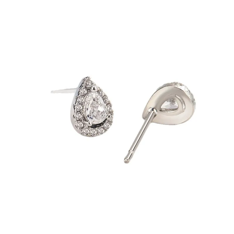 925 Sterling Silver Jewelry Luxury Crystal Waterdrop Stud Earrings for Women Wedding Party Jewelry for Girls Friend Gift