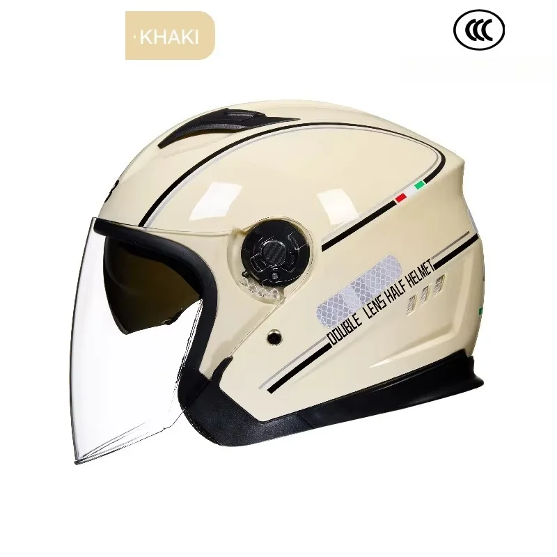 3/4 Open Face Motorcycle Helmet - Lightweight ABS Shell, Dual Visor (Inner & Outer), Stylish & Minimalist Design for Men & Women