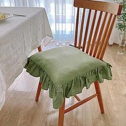 4PCS Princess Frill Cotton Chair Cushion Cover Solid Color Washable Ruffles Seat Mat Cover Flouncing Dinning Chair Pat Decor